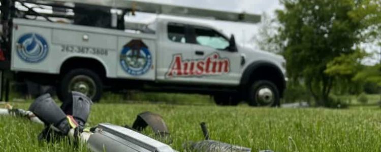Austin Company Truck in front of grass