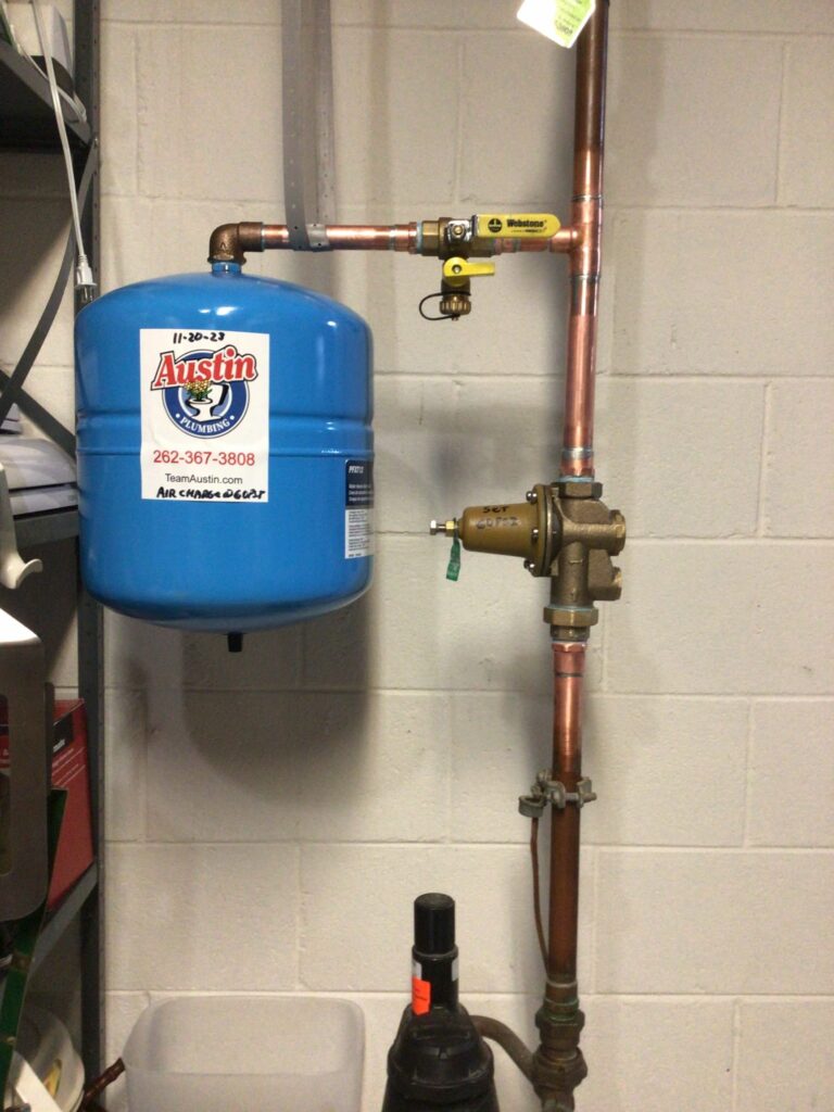 Picture of a pressure reducing valve (PRV) installed by a plumber of Austin Plumbing, Heating & Air in Waukesha WI.